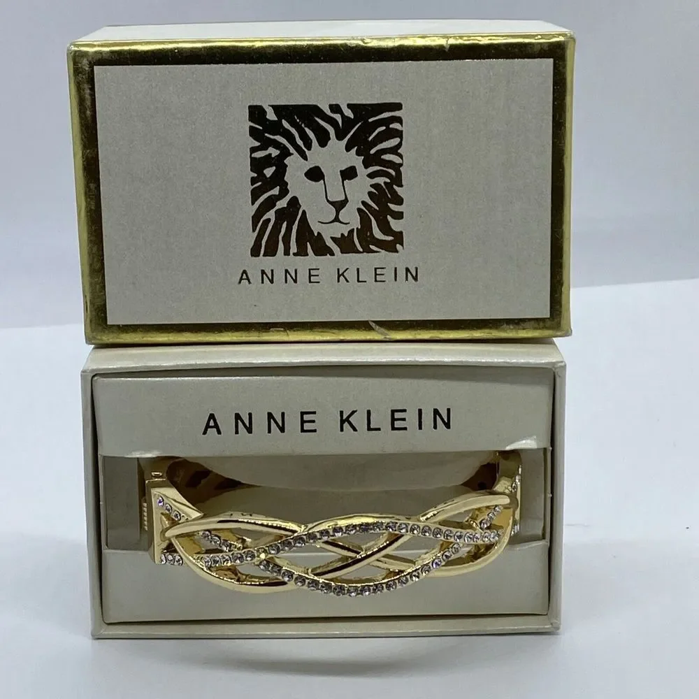 Anne Klein Women's Gold-Tone and Crystal Hinge Bangle Bracelet UB71